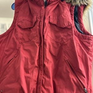 Columbia puffer vest with fur hoodie, size extra large